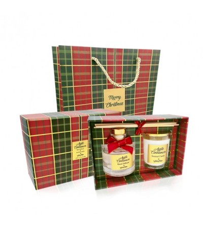 Αρωματικό σετ δώρου χριστουγεννιάτικο καρό apple cinnamon 100ml + 100ml μαζί με τσάντα