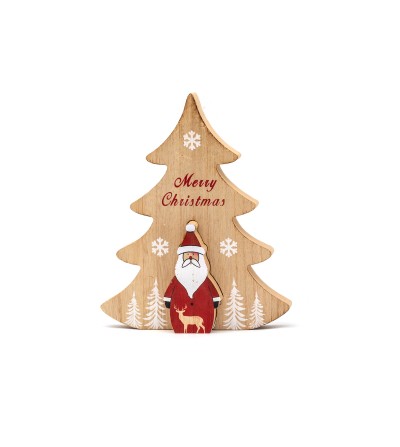 Ξύλινο επιτράπεζιο δέντρο με Αι-Βασίλη Merry Christmas